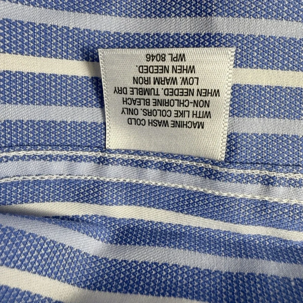 Tasso Elba Mens Large Blue White Stripe Button Down Dress Shirt 100% Cotton - Picture 6 of 8